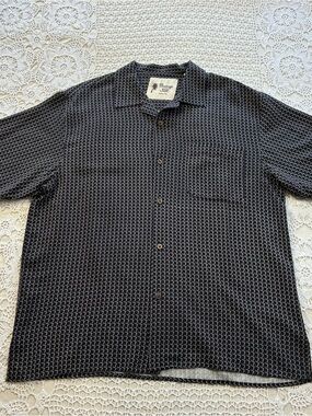 Vintage Silk Circa 1969 Men's L Short Sleeve Button-Up Geometric BW